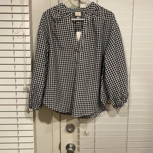 Women’s Black/White Plaid Long Sleeve Blouse NWT